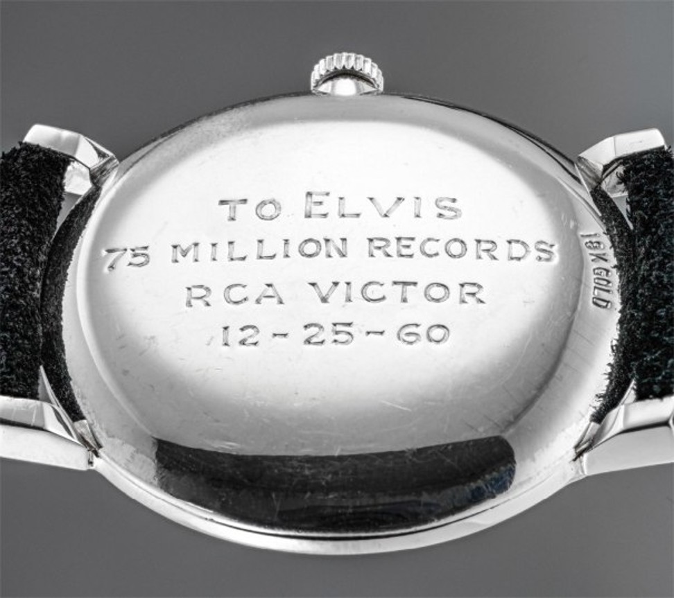 Elvis Presley’s Omega watch, which was given to him by his record company, RCA, to mark 75 million record sales on December 25, 1960.