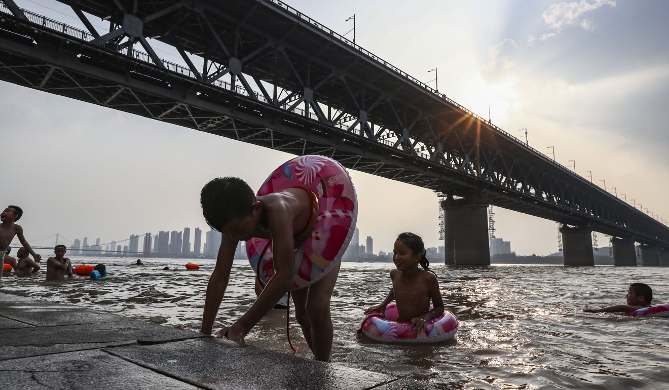 People beat the heat by cooling off in the Yangtze River in Wuhan, in central China’s Hubei province. Photo: Nora Tam
