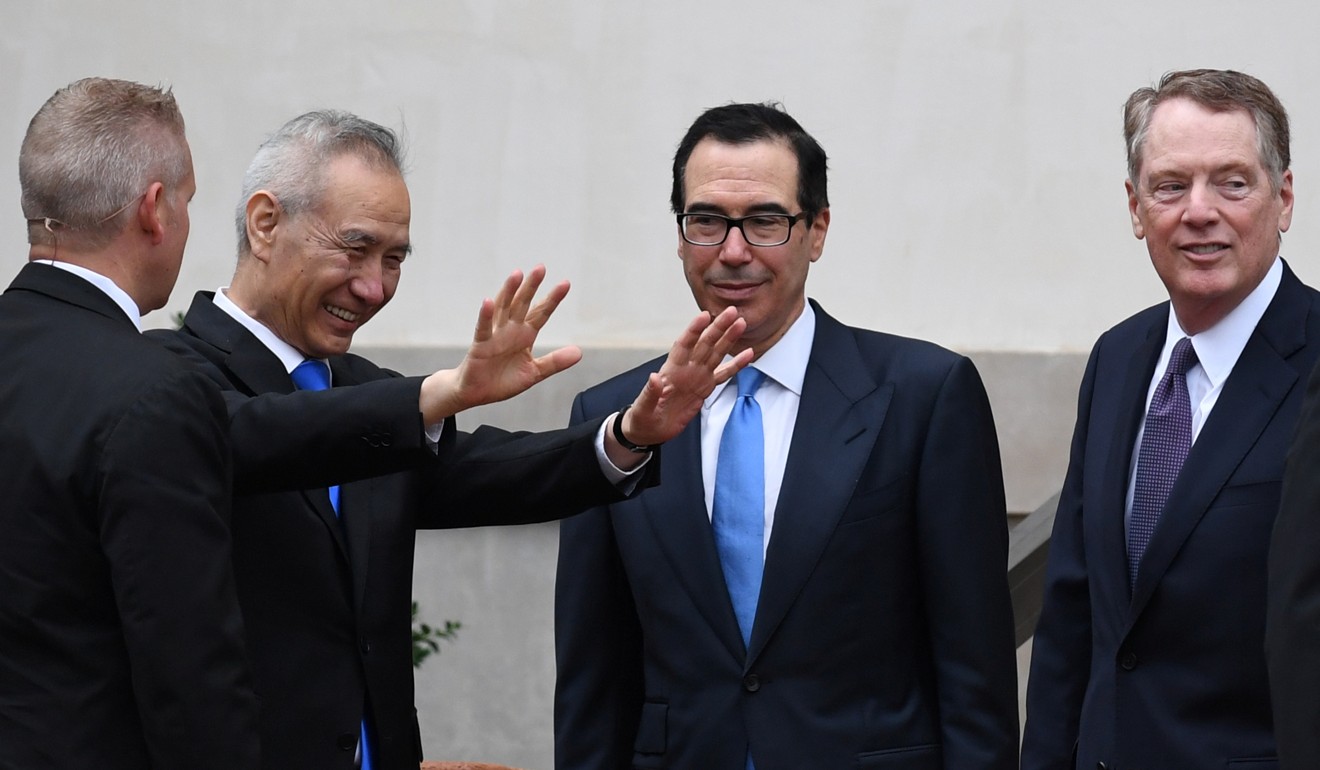 Chinese Vice-Premier Liu He reacts as he talks with US Treasury Secretary Steven Mnuchin and Trade Representative Robert Lighthizer in Washington on May 10. Photo: Reuters