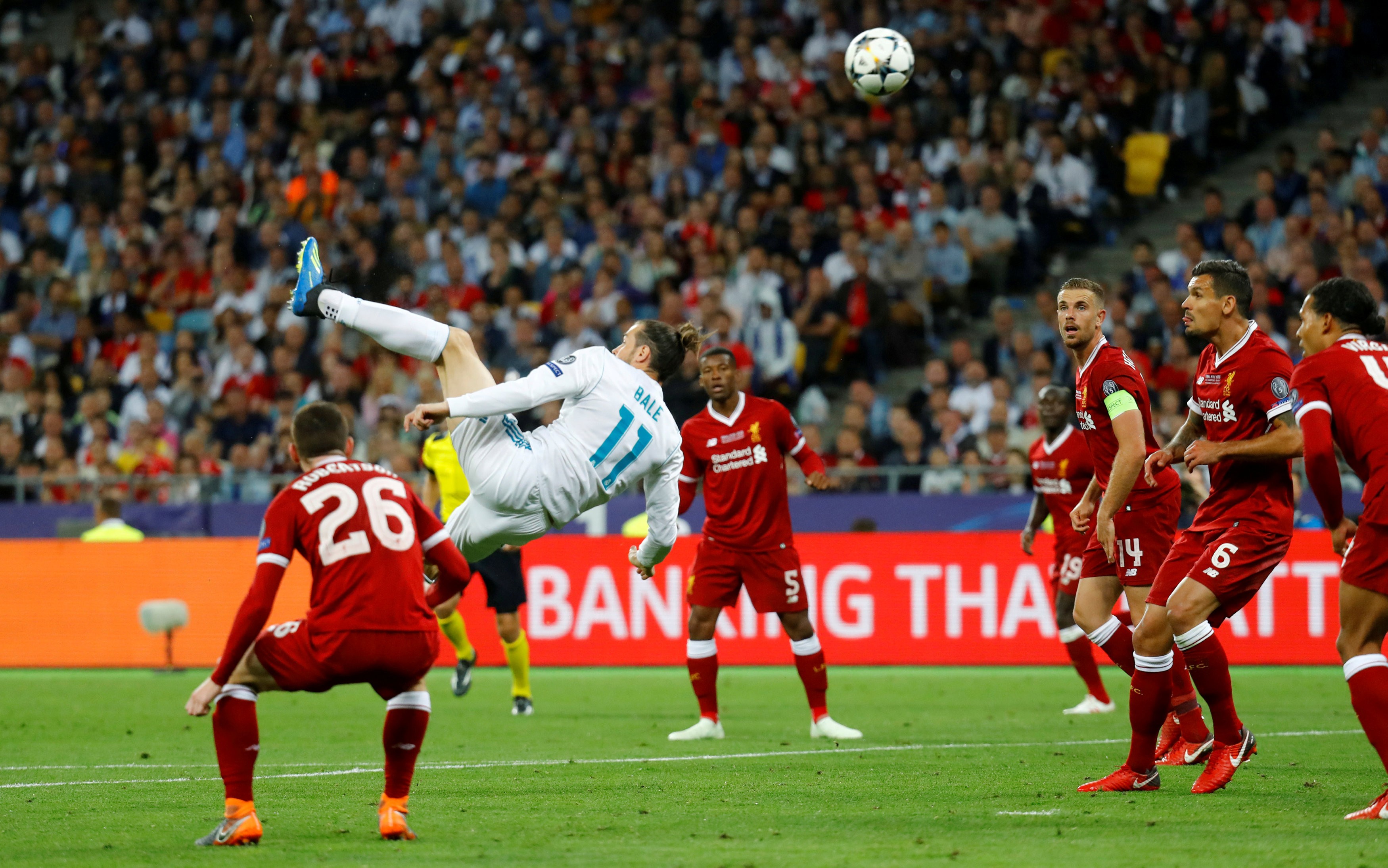 Real Madrid substitute Gareth Bale scores one of his two goals in Madrid’s 3-1 triumph over Liverpool in the 2018 Uefa Champions League final in Kiev. Photo: Reuters