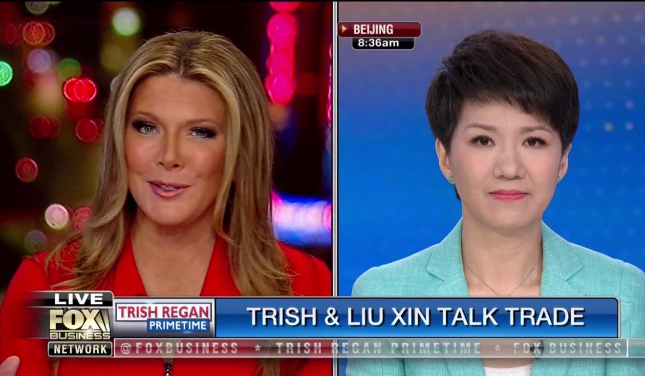 Fox Business anchor Trish Regan (left) and Liu Xin from Chinese broadcaster CGTN go head to head on US television in a discussion that drew a disappointed reaction on China’s social media. Photo: Twitter
