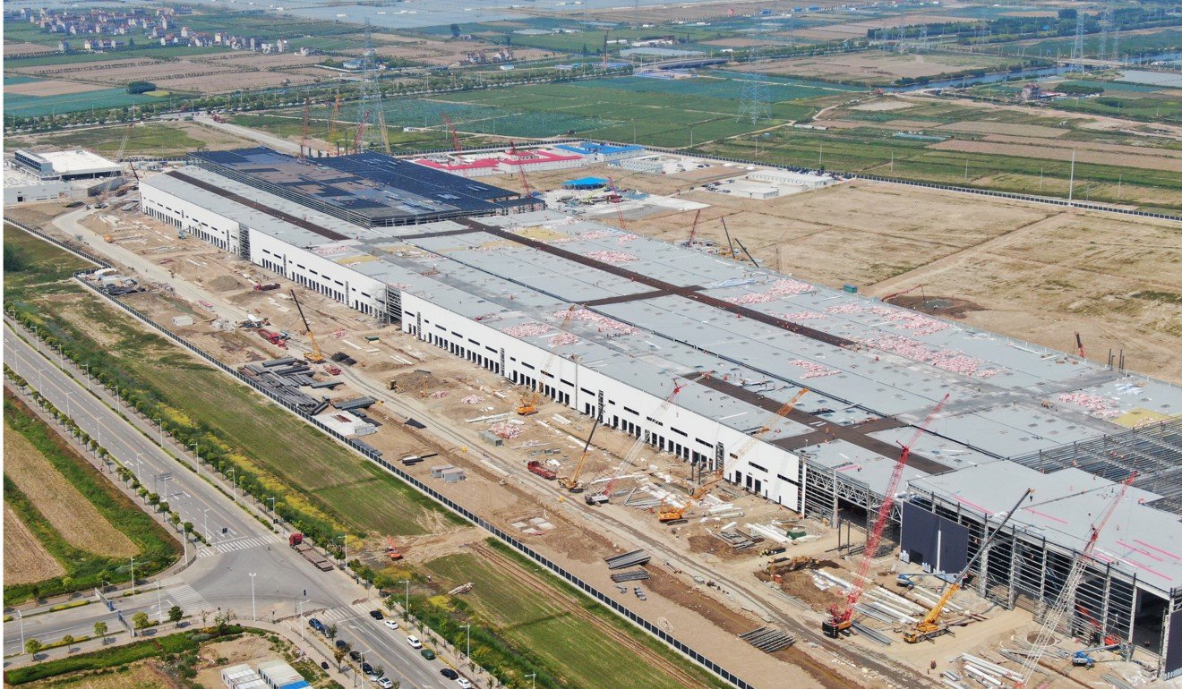 Aerial view of the Tesla Shanghai Gigafactory under construction in Lingang, Shanghai, on May 10, 2019. Photo: Imaginechina