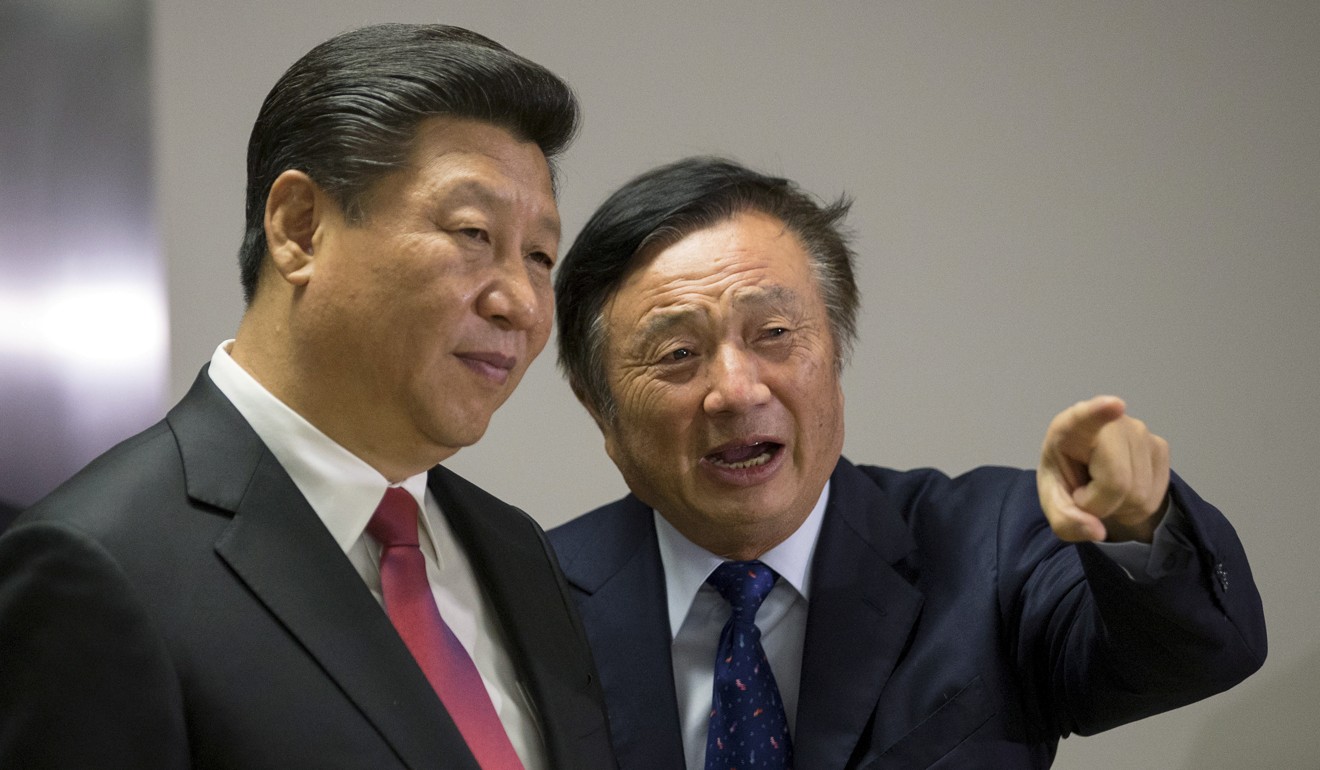 Huawei founder Ren Zhengfei (right) shows Chinese President Xi Jinping around the company’s offices in London in October 2015. Photo: Reuters