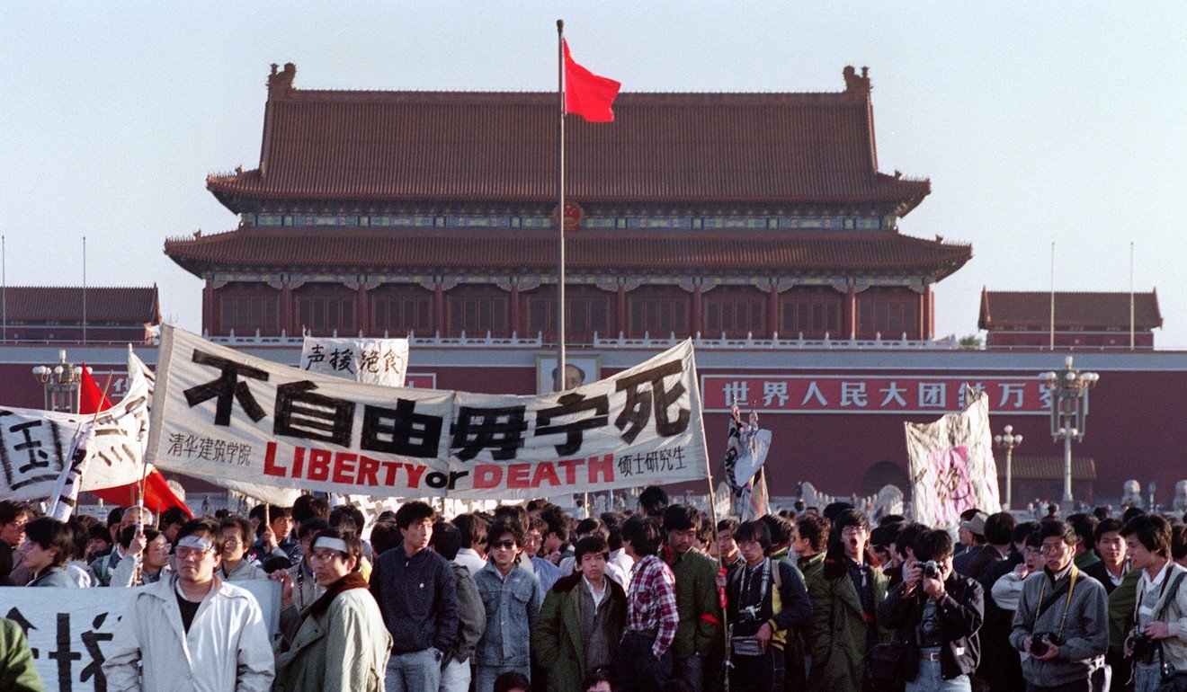 Students and other protesters gather at Tiananmen Square in Beijing on May 14, 1989 as part of the mass pro-democracy protest against the government, following the death of Hu Yaobang, the former party general secretary forced from office for his “bourgeoisie liberalism”. Photo: AFP