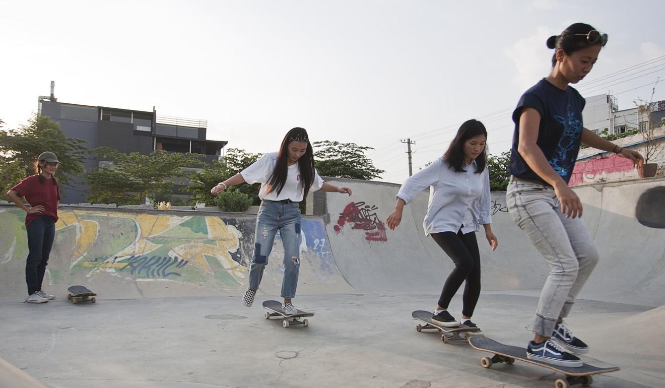 A group skateboarding class conducted by Holystoked Collective at Cave Skatepark, Bengaluru, India, January 2019 Photo: Poornabodh via HolyStoked