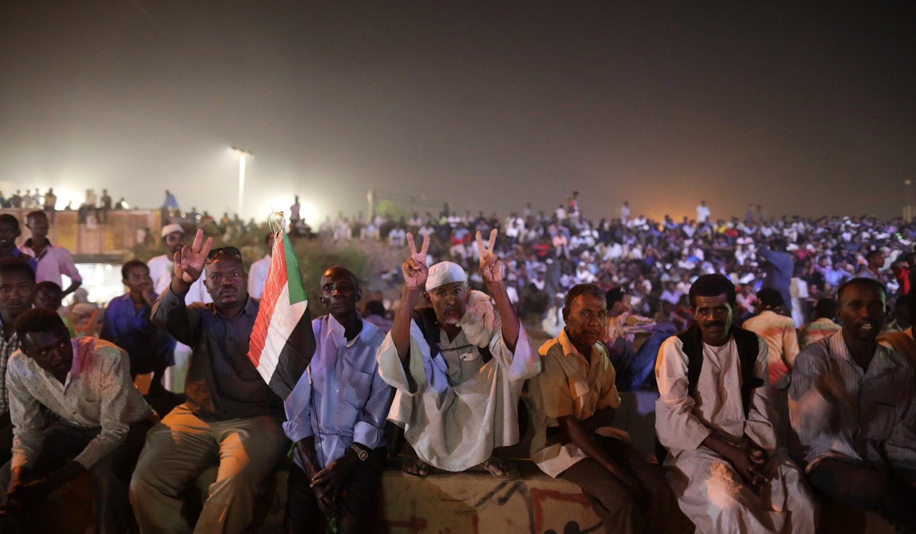 Sudanese protesters at the site of a sit-in near the army headquarters, in Khartoum. File photo: EPA