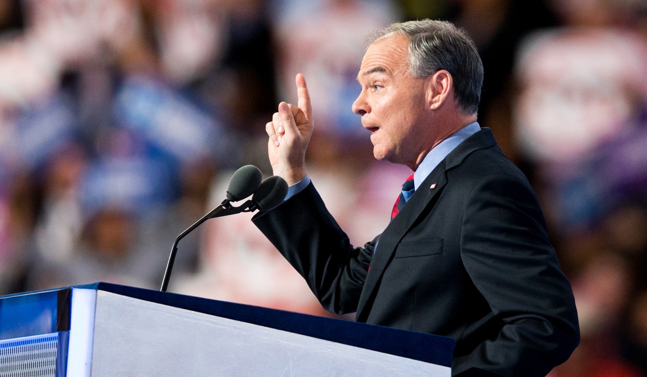 Tim Kaine addresses the 2016 Democratic National Convention in Philadelphia, Pennsylvania, in July 2016. Photo: Xinhua