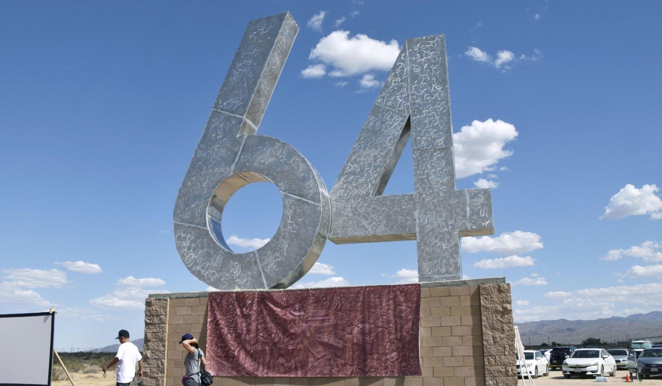 A sculpture signifying June 4 at a park in Yermo, California. Photo: Kyodo
