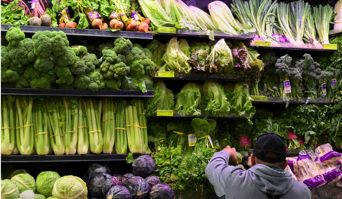Vegetables on shelves in a supermarket in Washington. File photo: AFP