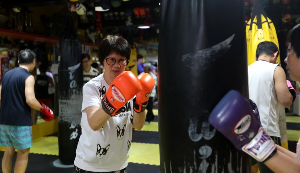 Parkinson’s patient Fung Po-shim learning Muay Thai. Photo: Xiaomei Chen