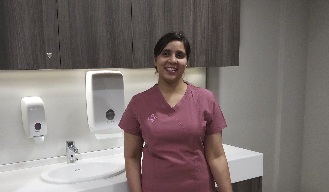 MTE Hasiba Rani in the breast cancer examination room at the CK Birla Hospital for Women in Gurgaon, India.