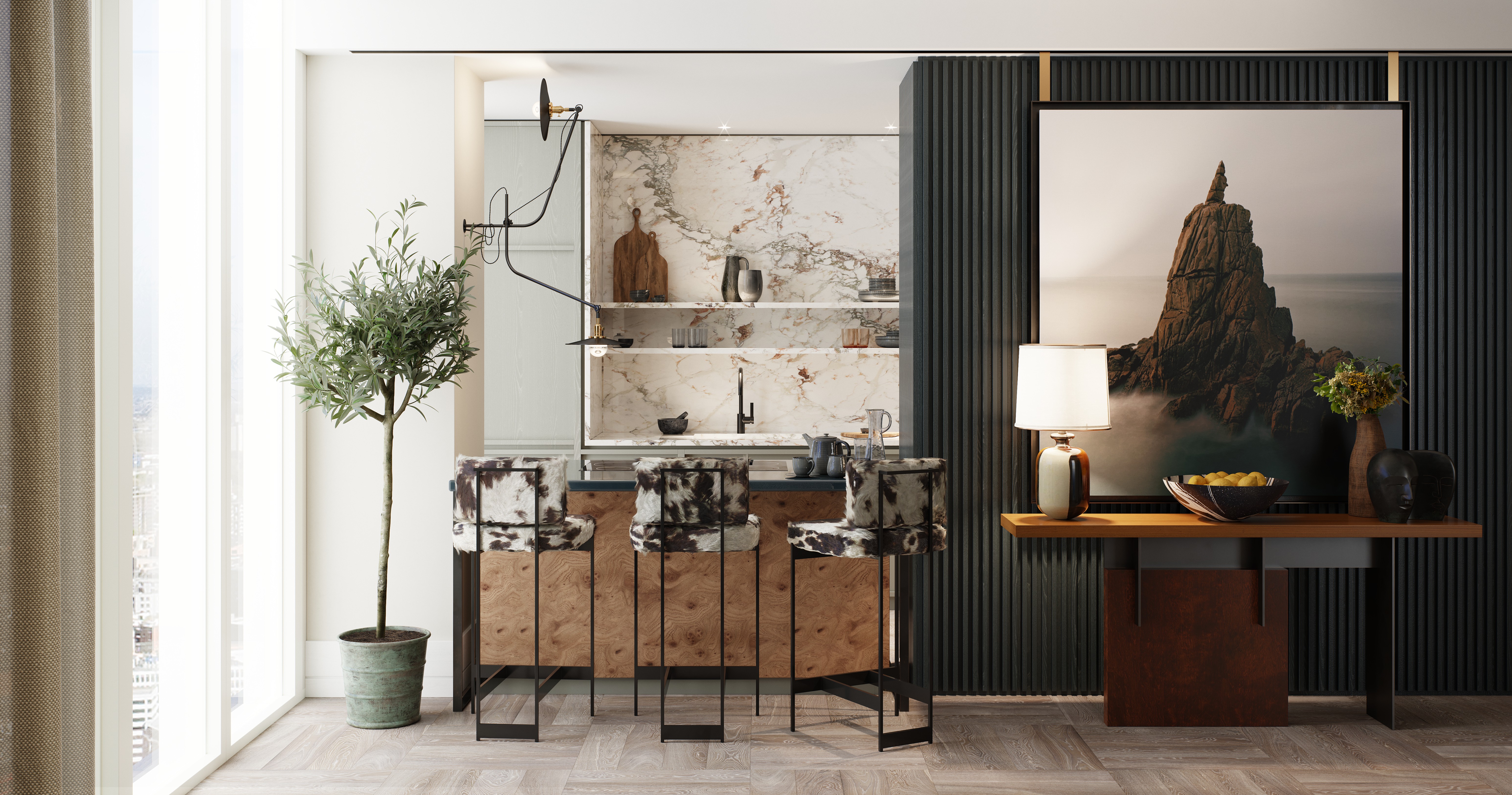 A kitchen designed by Sophie Ashby incorporates plants. Photo: Focus Studio