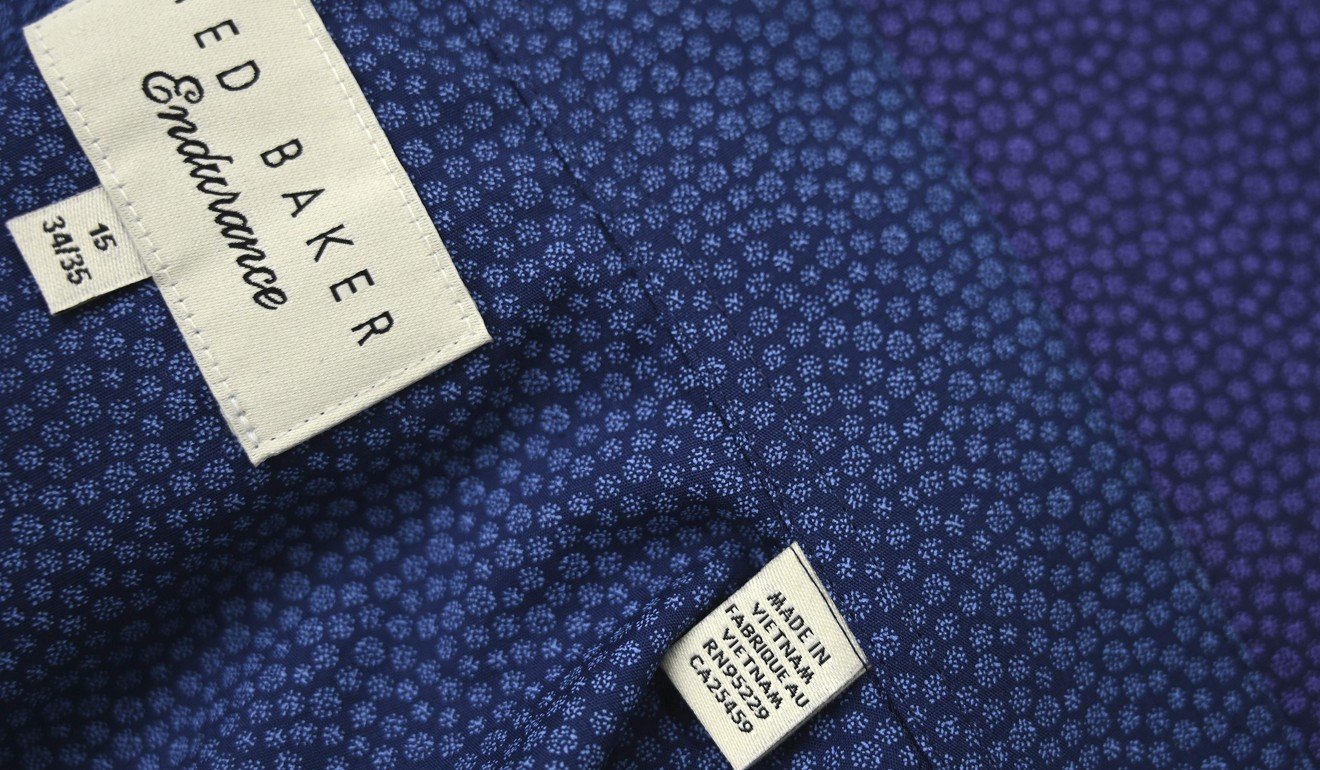 A Ted Baker shirt labelled “Made in Vietnam” in a factory in Hanoi. Photo: AFP