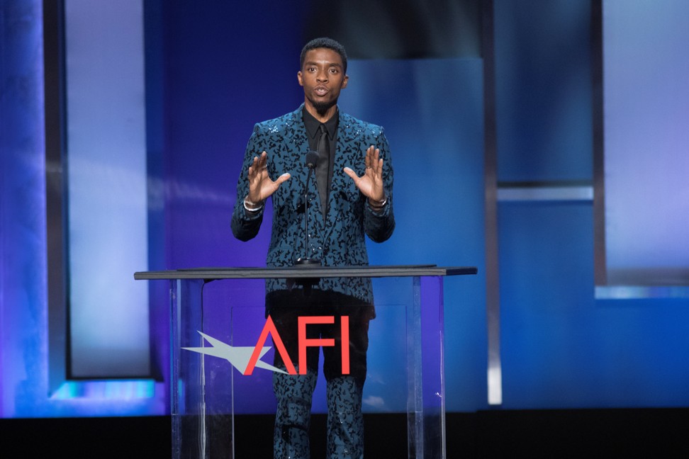 Actor Chadwick Boseman pays tribute to Denzel Washington at the 47th AFI Life Achievement Award gala. Photo: Reuters