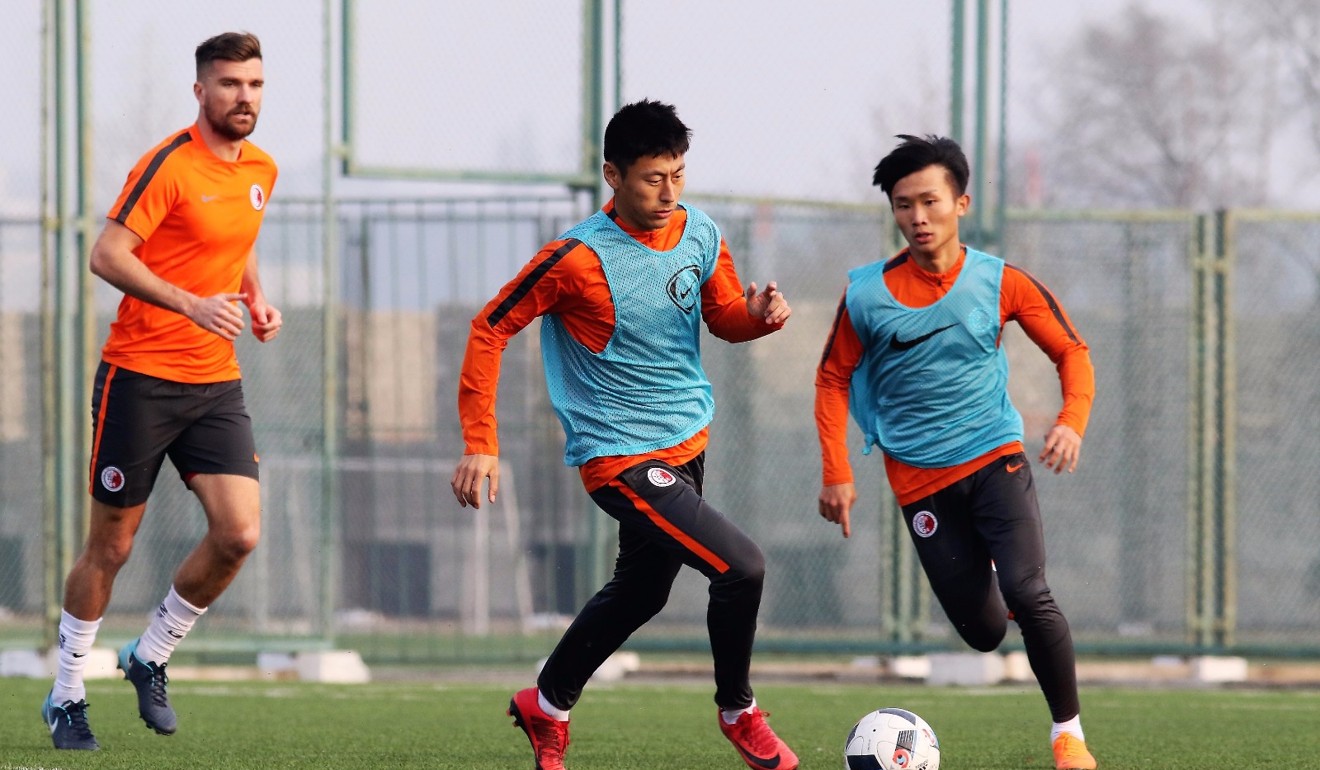 Andy Russell in training with his Hong Kong teammates. Photo: HKFA
