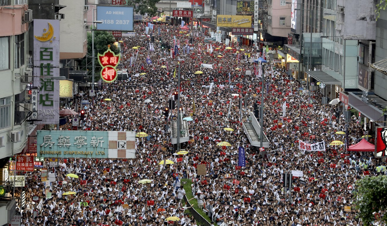 Protesters filled the streets on Sunday, marching against the controversial extradition bill. Photo: Sam Tsang