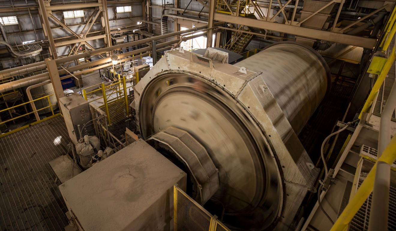 A ball mill turns during processing at a mine in Mountain Pass, California, on Friday. Photo: Bloomberg