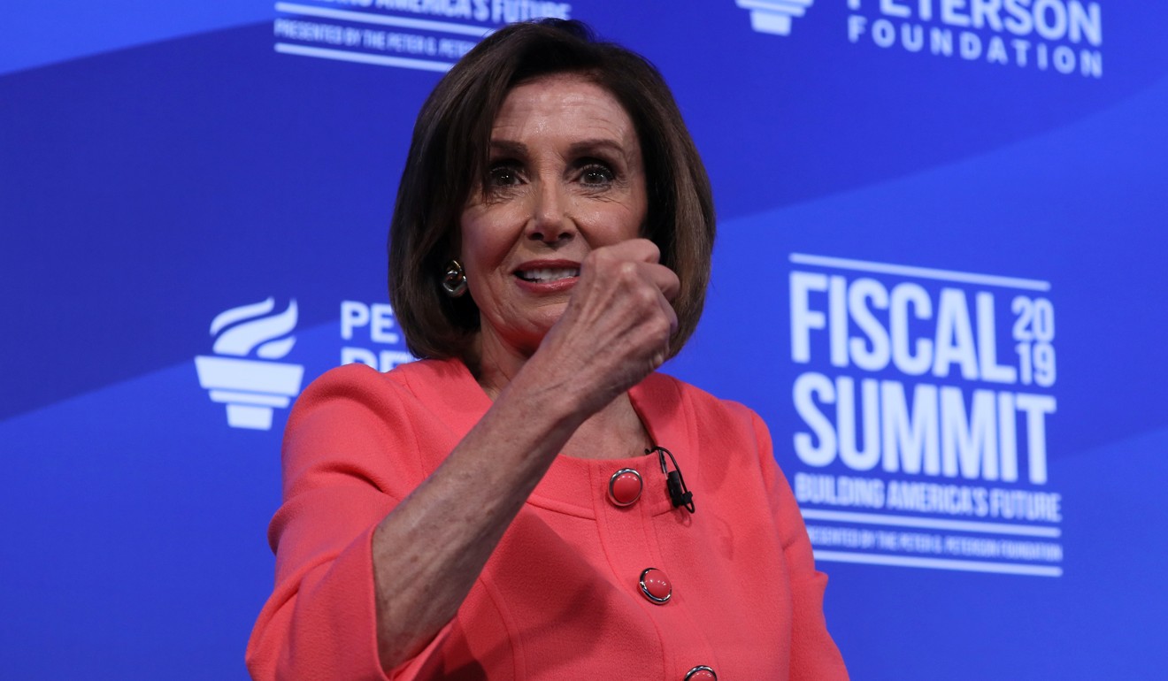 US House Speaker Nancy Pelosi at an onstage interview at the Peterson Foundation's annual Fiscal Summit in Washington on Tuesday. Photo: Reuters