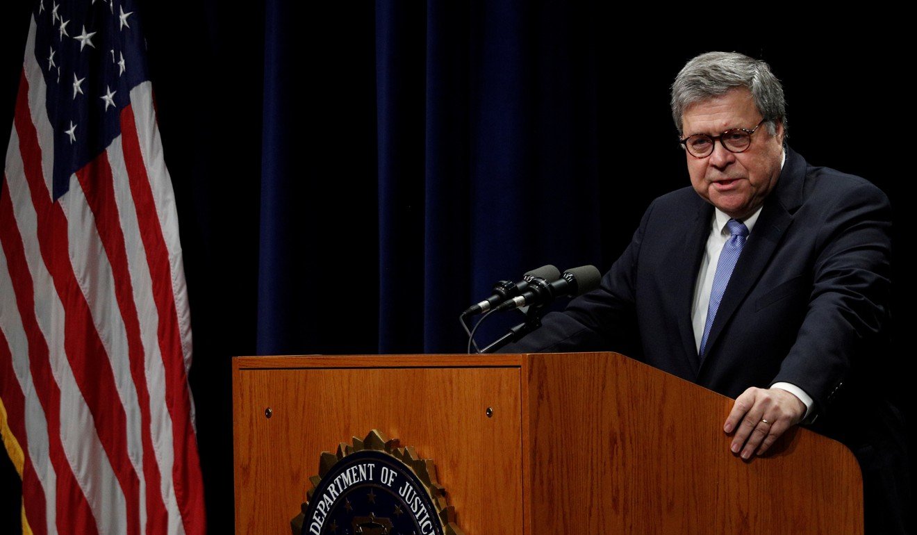 US Attorney General William Barr speaks at the FBI National Academy Graduation Ceremony in Quantico, Virginia, on Friday. Photo: Reuters