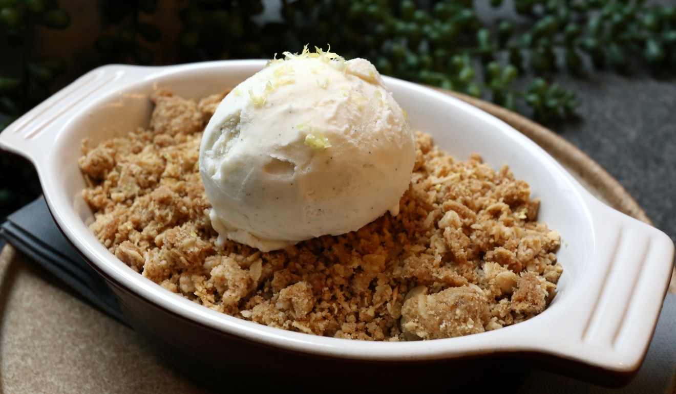 Blueberry oat crumble with vanilla ice cream. Photo: Jonathan Wong