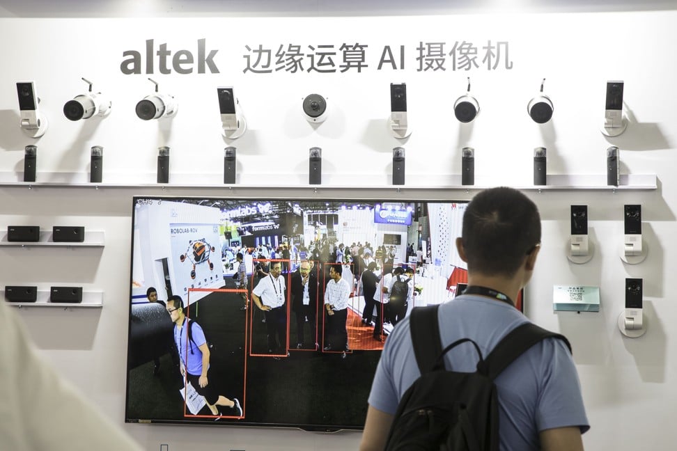 Taiwanese hi-tech supplier Altek Corp shows off its surveillance cameras and facial recognition system at the company's booth during the CES Asia 2019 trade show, which was held in Shanghai from June 11 to 13. Photo: Bloomberg