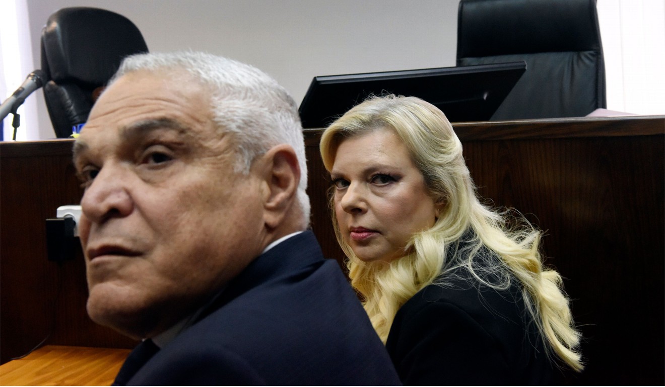 Lawyer Yossi Cohen and his client Sara Netanyahu in court in Jerusalem on Sunday. Photo: AFP