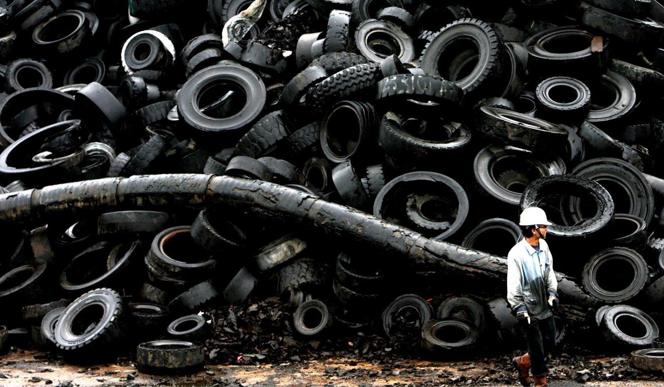 A Singapore tyre waste facility. Singapore generated 7.7 million tonnes of waste in 2018 – enough to fill 15,000 Olympic-sized swimming pools. Photo: EPA