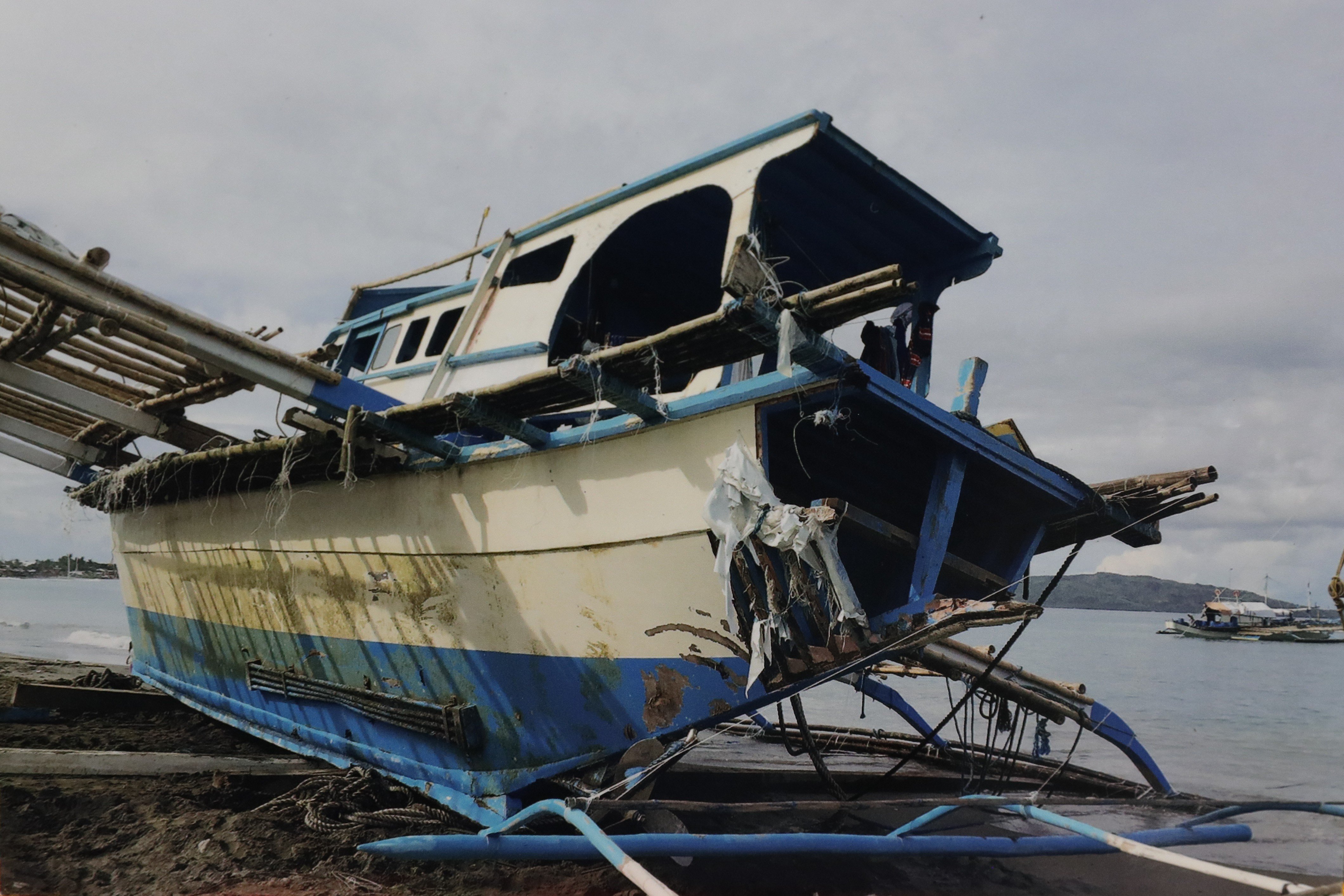 The damaged Philippine fishing boat FB Gimver 1. Photo: AP