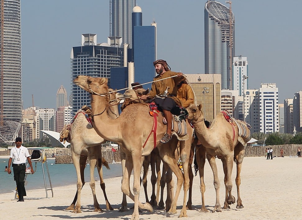 Hayes arrives in Abu Dhabi on December 13, 2011 after completing a 44-day trek across one of the world’s largest sand deserts, the Empty Quarter, in the footsteps of late traveller Sir Wilfred Thesiger. Photo: AFP