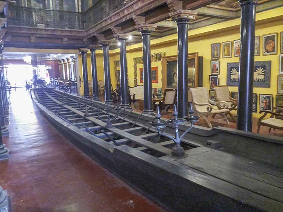 A 30-metre-long traditional “snake” boat in the hotel’s lobby. Photo: Amrit Dhillon