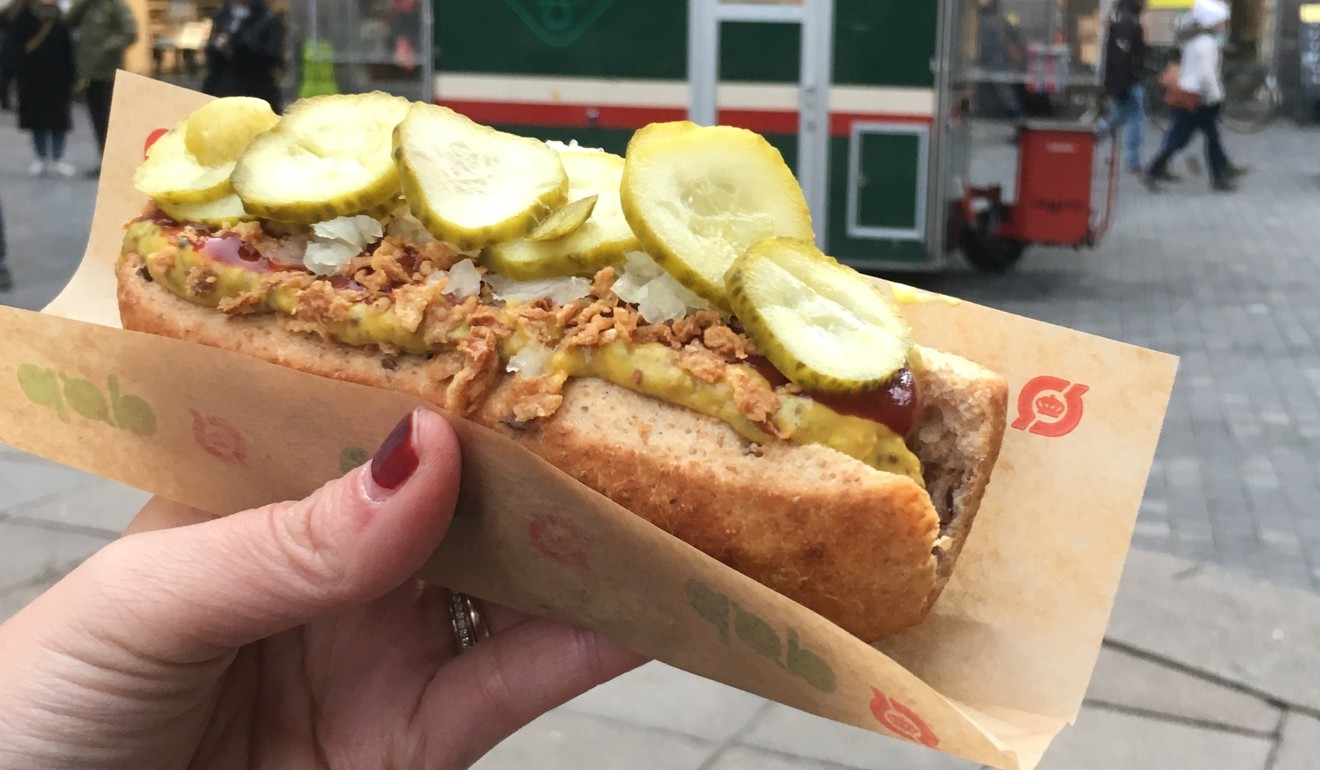 A hot dog from a Copenhagen street stall.