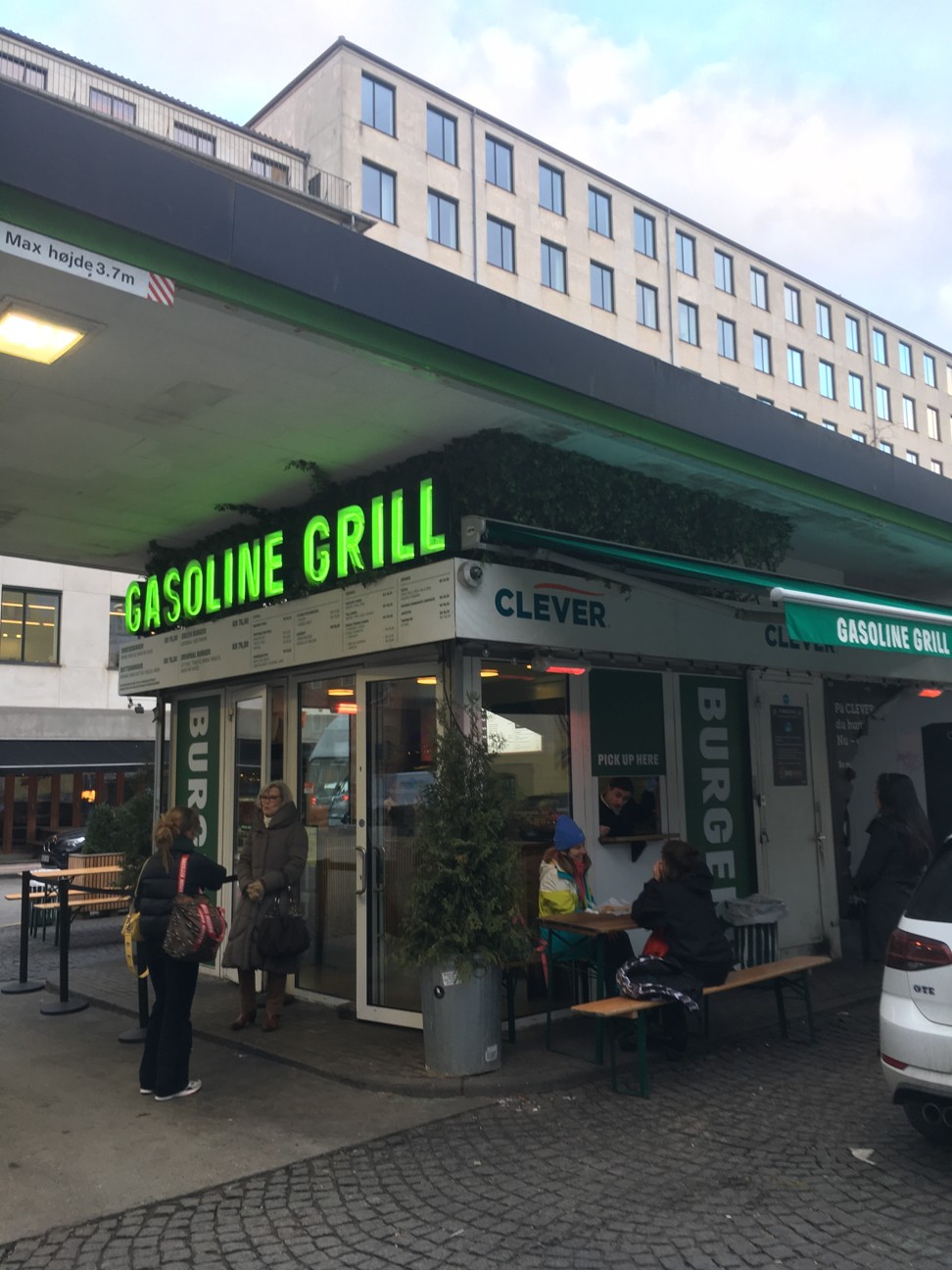 Gasoline Grill on the forecourt of a service station in Copenhagen. Its burgers are made to order and include a vegetarian option.