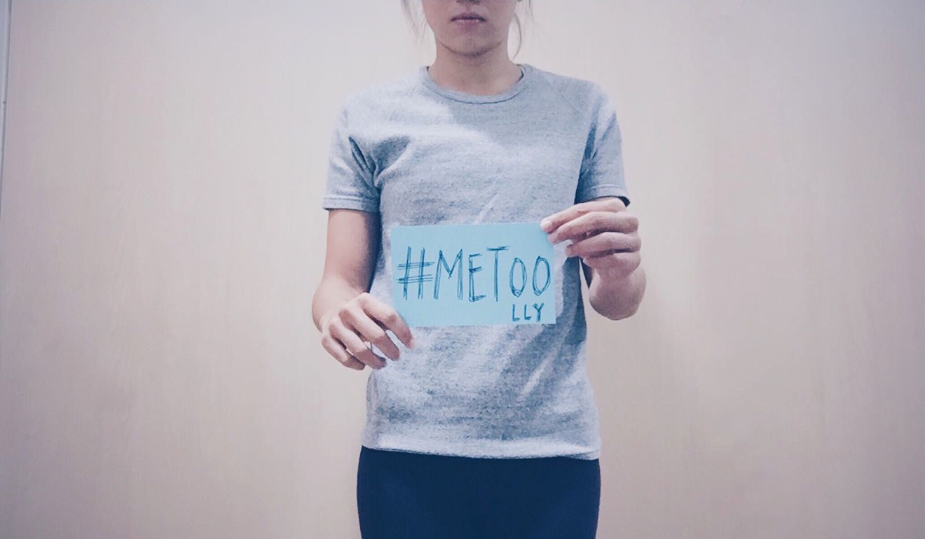 Vera Lui’s holds up a sign that reads #METOO LIY on her Facebook page in 2017. Photo: AFP