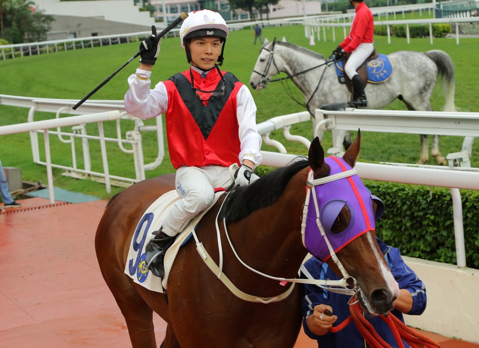 Victor Wong celebrates a win on Multimillion last month.