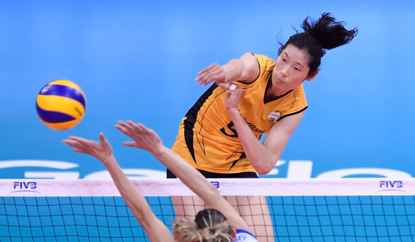 Zhu Ting spikes the ball during the FIVB Volleyball Women’s Club World Championship 2018 final. Photo: Xinhua