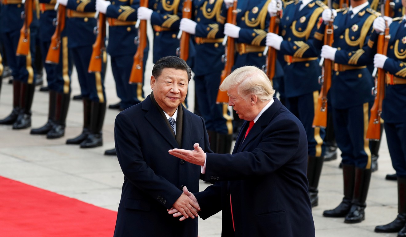 US President Donald Trump takes part in a welcoming ceremony with China's President Xi Jinping in Beijing. Photo: Reuters