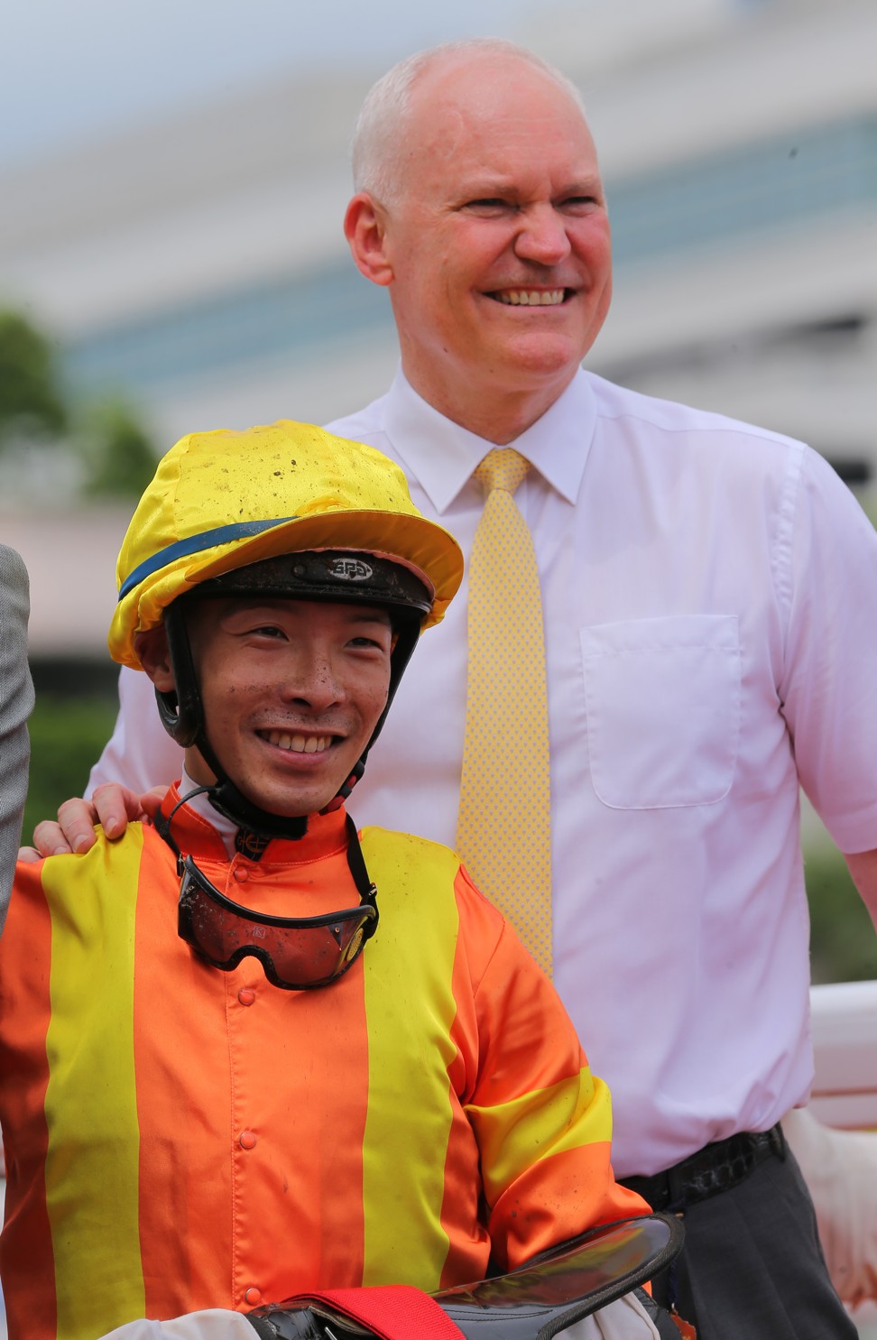 Jockey Ben So and trainer Ben So after the win of High Rev.