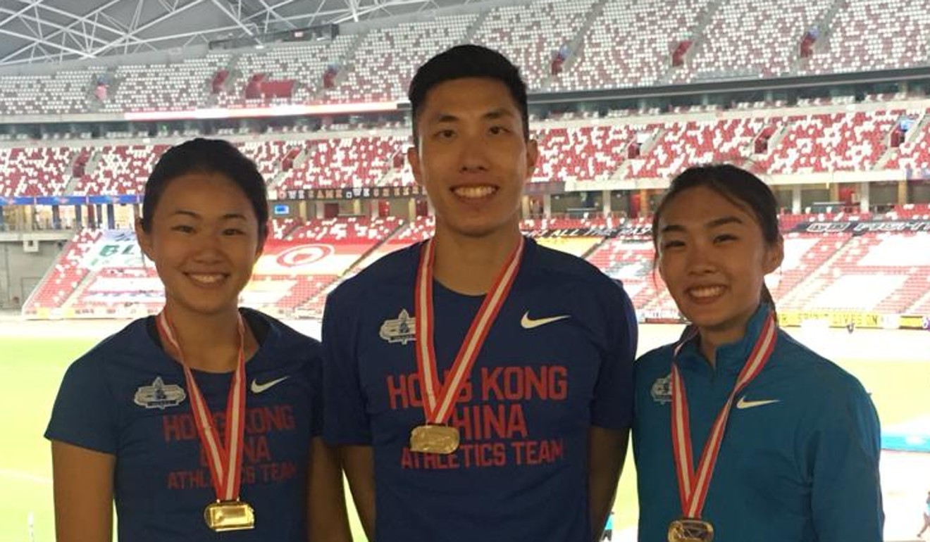 Mui with two other gold medallists in April’s Singapore Open, Vera Lui and Cecilia Yeung. Photo: HKAAA