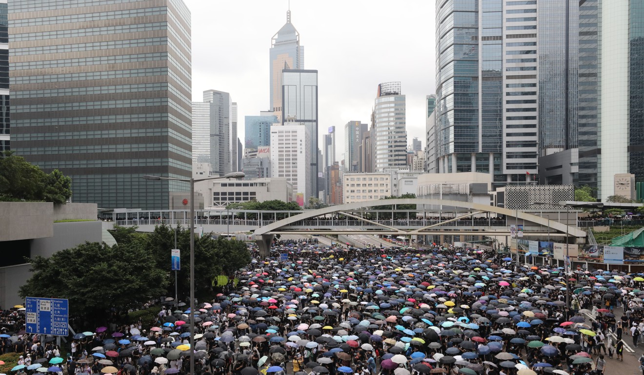 Protesters demand the scrapping of the extradition bill at a demonstration in Harcourt Road on June 12. Photo: SCMP / Dickson Lee
