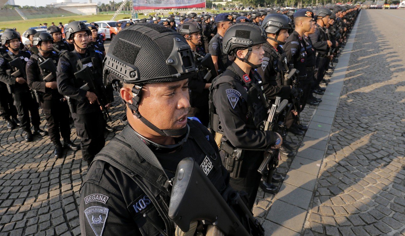 Police officers of the elite Mobile Brigade in Jakarta, Indonesia. Photo: AP