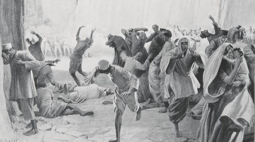 A depiction of the Amritsar Massacre in Punjab, India in 1919.
