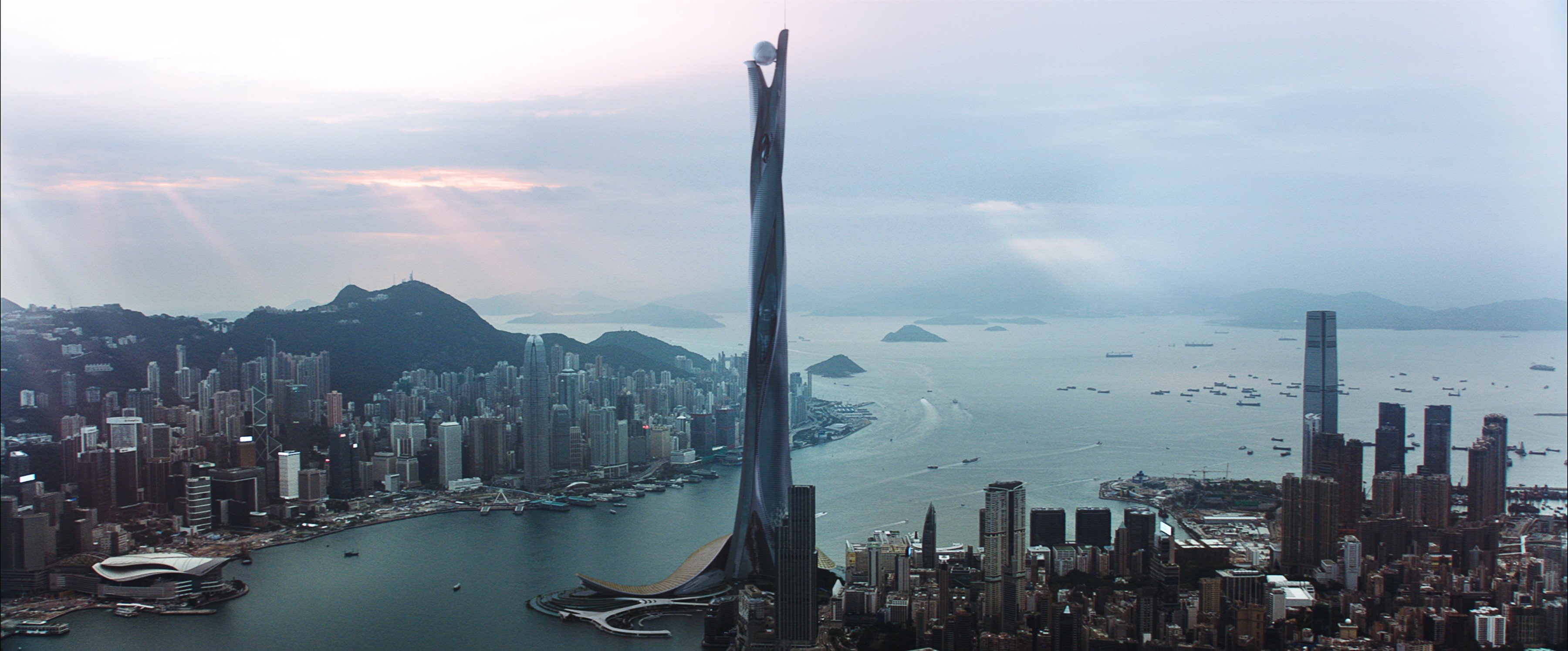 The Pearl, a fictional skyscraper, is the world's tallest skyscraper at 3,500 feet tall in the movie Skyscraper, set in Hong Kong. Photo: Handout
