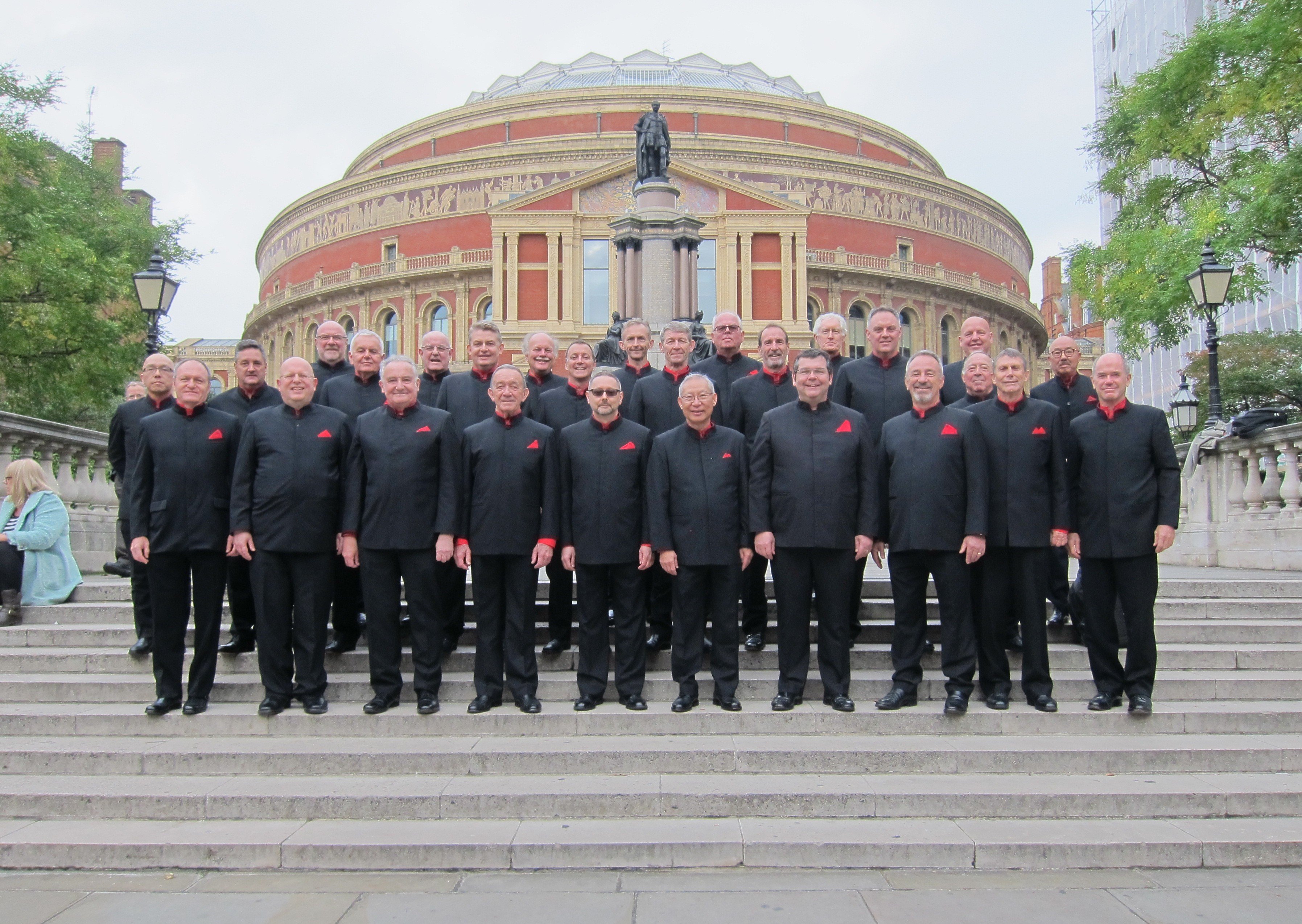 The Hong Kong Welsh Male Voice Choir in front of the Royal Albert Hall in London; their last visit to the UK was in 2016.