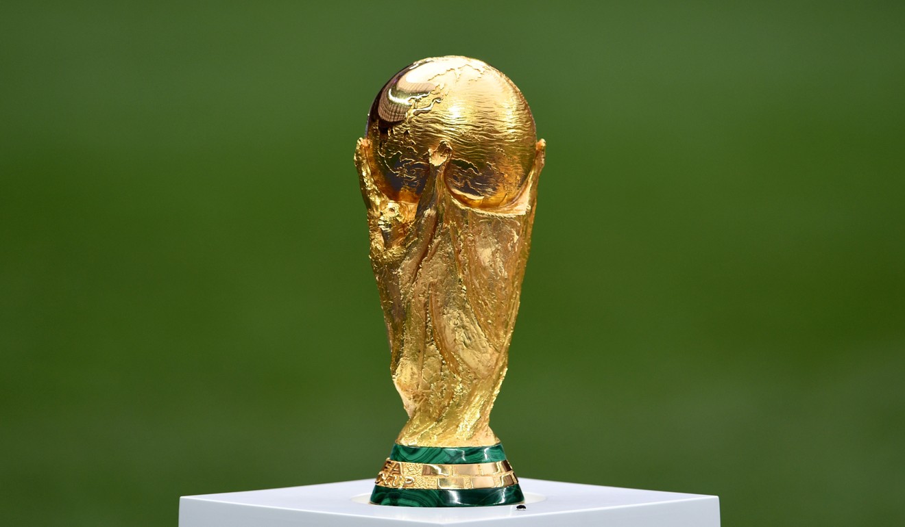 The World Cup trophy on display during the Fifa World Cup 2018 final between France and Croatia in Moscow. Photo: EPA-EFE