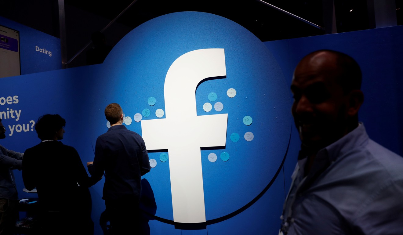 A Facebook logo at a conference in San Jose in April 2019. Photo: Reuters