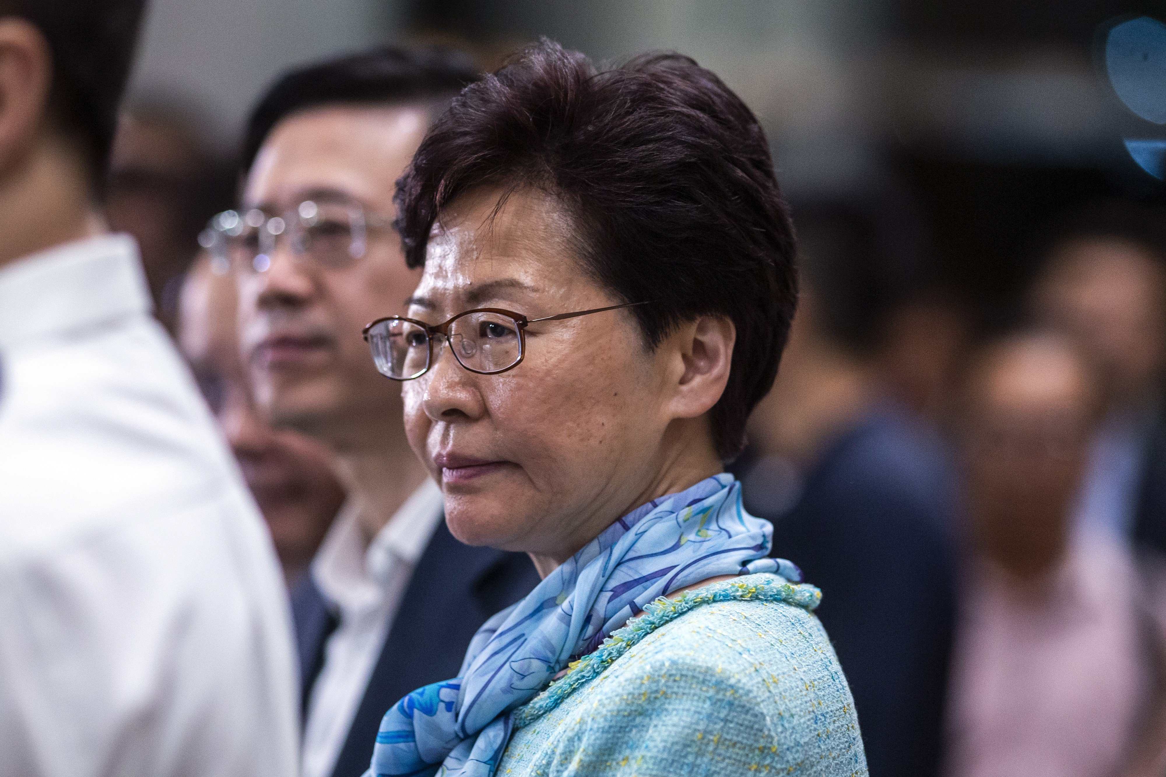 Chief Executive Carrie Lam listens during a news conference in Hong Kong on July 2. Photo: Bloomberg