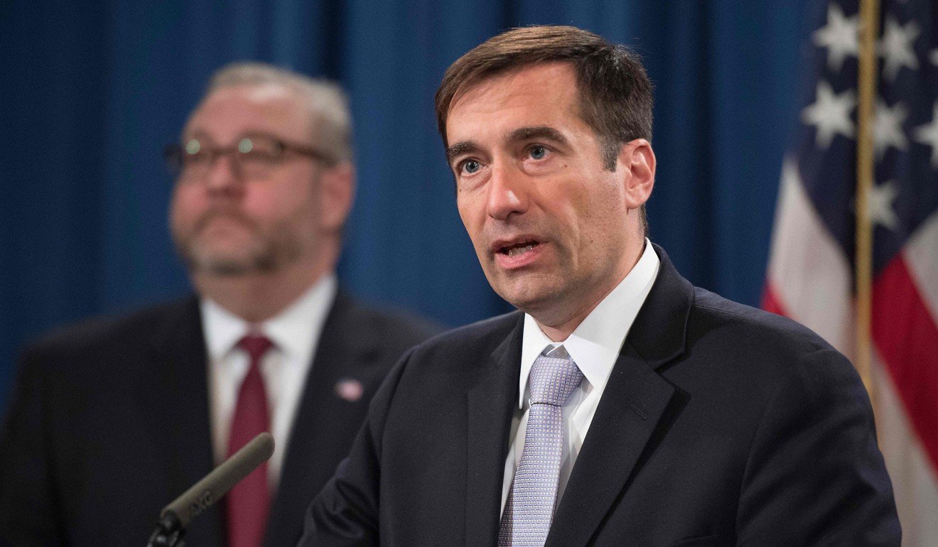 Assistant Attorney General for National Security John Demers announcing the creation of the China Initiative, intended to crack down on hacking and intellectual property theft, on November 1 in Washington. Photo: AFP