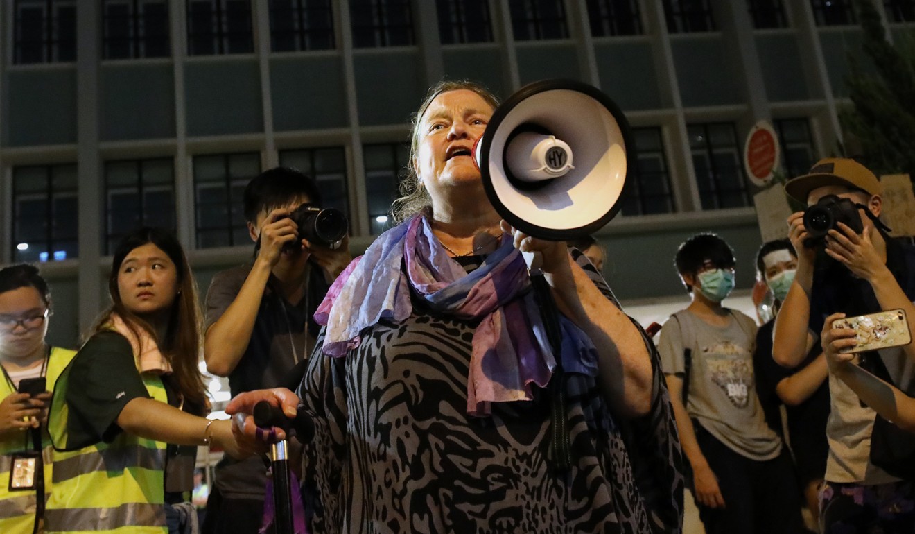 Rebecca Johnson joins protesters at the anti-extradition demonstration in Central on June 27. Photo: SCMP
