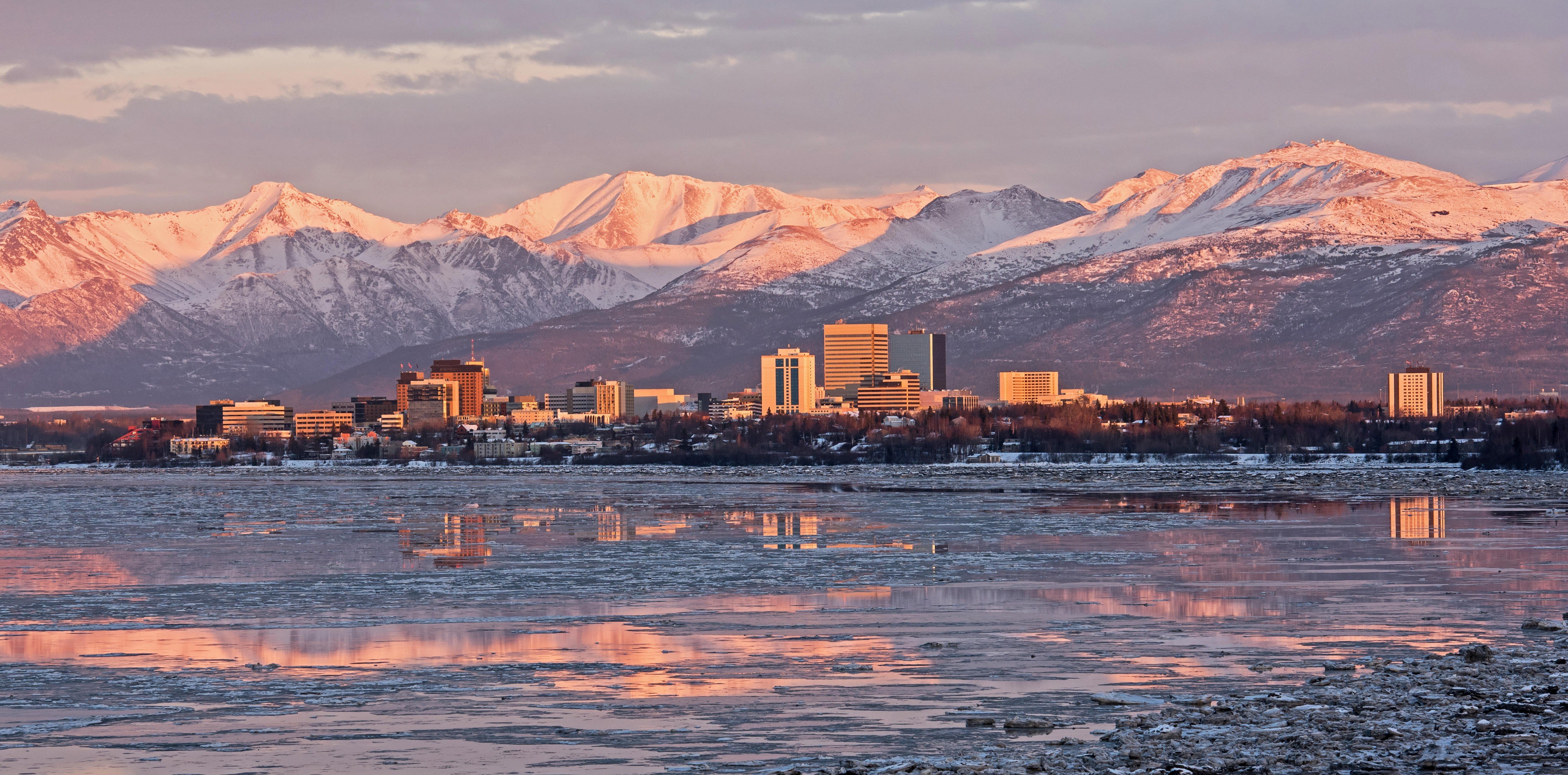 The Anchorage skyline. The events of Chia-Chia Lin’s accomplished debut novel, The Unpassing, take place in a hardscrabble village not far from Alaska’s biggest city. Photo: Alamy
