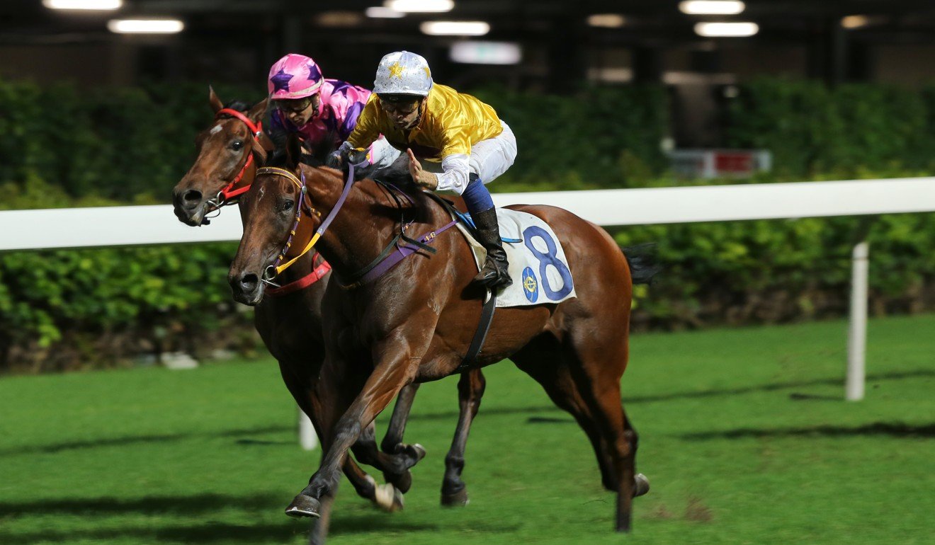 Aldo Domeyer guides Not Usual Talent home in an impressive victory at Happy Valley on Wednesday night.